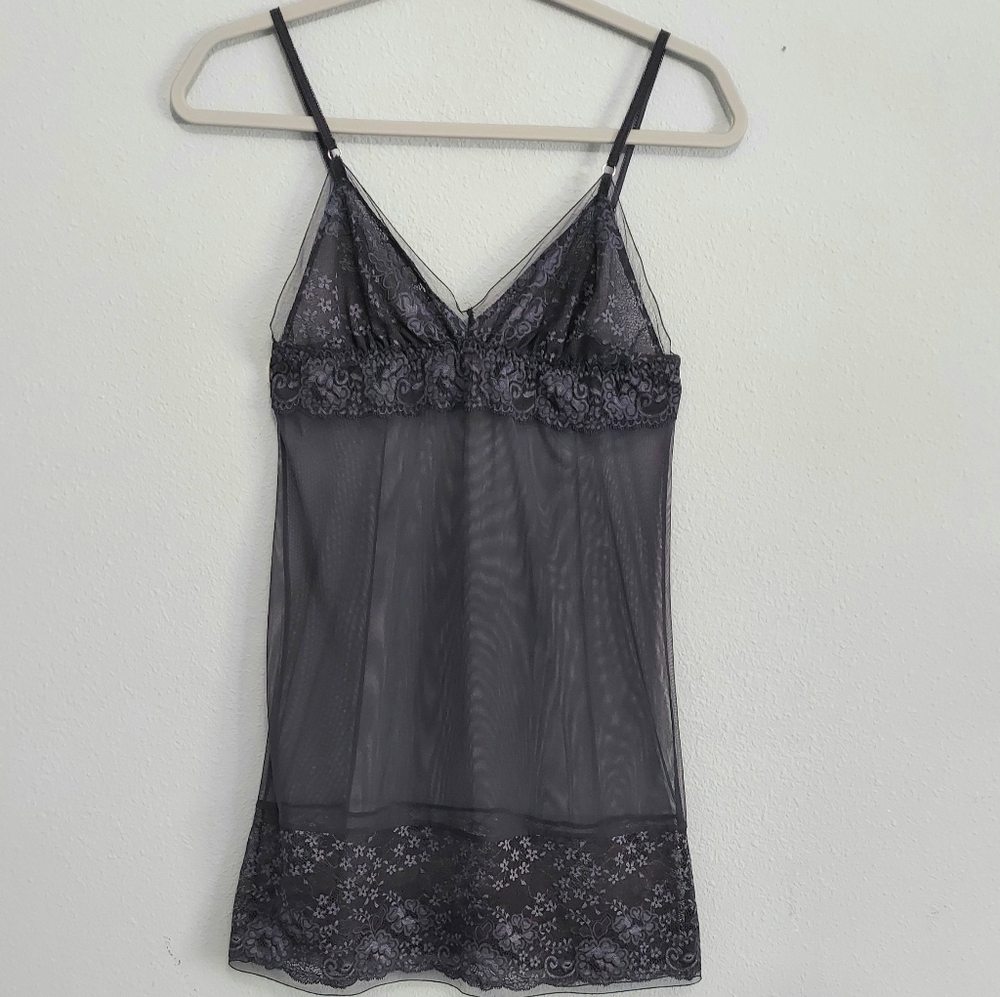 Victoria's Secret Gray Mesh Floral Lace Slip Medium Romantic